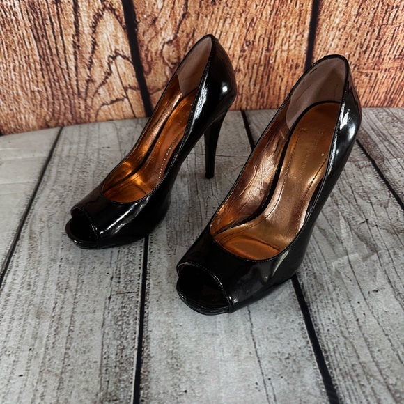 BCBG Shoes - BCBG Generation Black Patent Peep Toe 4” Stiletto Heels Size 7
